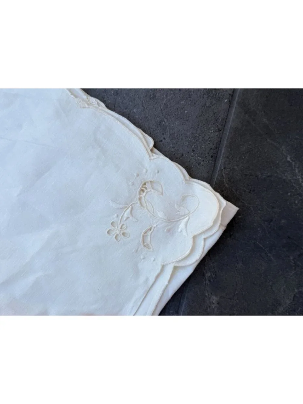 Madeira linen cotton table cloth square cream off white, floral details 44x44
